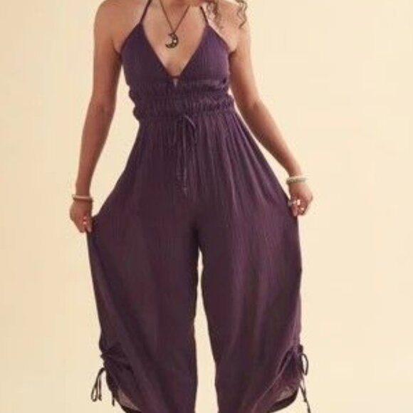 Free People Whatever You Want Strappy Balloon wide leg Jumpsuit NWT Size XS - Picture 4 of 6